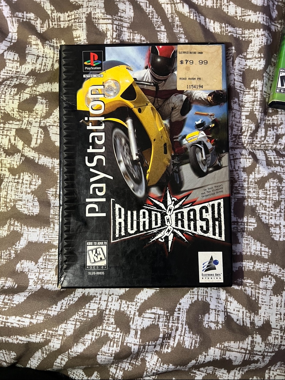 Sony PlayStation Road Rash with Yellow Motorcycle Cover Art